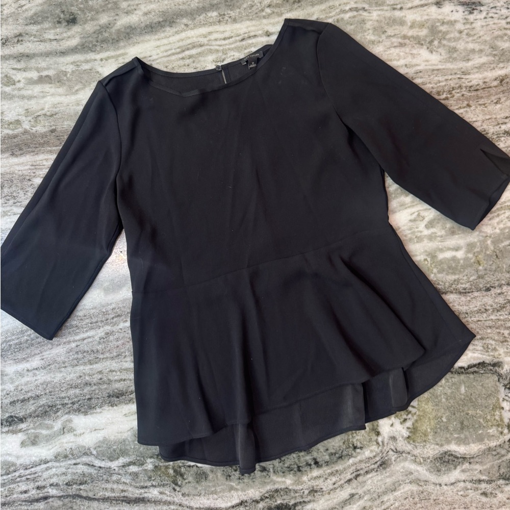 Ann Taylor Black 3/4 Sleeve Peplum Blouse Top Women’s Size Medium - Picture 2 of 4